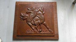 54 X 49 CM. KABARTMA BAKIR HIRÇIN AT TABLOSU...