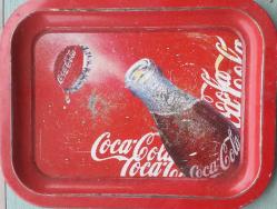 Antika - COCA COLA AMBLEMLİ - MEŞRUBAT TEPSİSİ (TENEKE TEPSİ - KOLEKSİYONLUK) KIRMIZI - kitantik - kitaLog