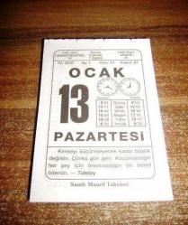 Efemera - 13 ocak 2020 takvim yaprağı (saatli maarif takvimi) - kitantik - kitaLog