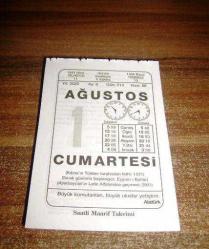 Efemera - 1 ağustos 2020 takvim yaprağı (saatli maarif takvimi) - kitantik - kitaLog