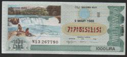 MP.1460  MİLLİ PİYANGO 9 MART 1988 İLLERİMİZ DİZİSİ ANTALYA MANAVGAT ŞELALESİ U BEŞTE BİR BİLET