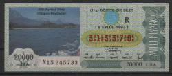 MP.569 MİLLİ PİYANGO 9 EYLÜL 1993 MİLLİ PARKLAR DİZİSİ OLİMPOS BEYDAĞLARI ANTALYA R DÖRTTE BİR BİLET