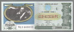 MP.1953  MİLLİ PİYANGO 9 KASIM 1998 ATATÜRK'Ü ANMA HAFTASI ATATÜRK KAHVE U DÖRTTE BİR BİLET