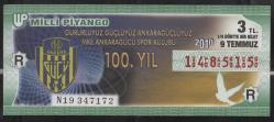 MP.2656  MİLLİ PİYANGO 9 TEMMUZ 2010 MKE ANKARAGÜCÜ SPOR KULÜBÜ 100.YIL GURURLUYUZ GÜÇLÜYÜZ ANKARAGÜÇLÜYÜZ R DÖRTTE BİR BİLET