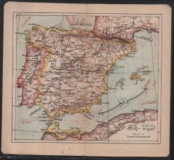 Efemera - 10072 1900 YILLARI BAŞLARI OSMANLI İMPARATORLUĞU ASKERİ OKUL ATLAS HARİTA İSPANYA PORTEKİZ CEBELİTARIK HARİTASI  ORJİNAL 19 X 18 CM - kitantik - kitaLog