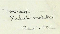 1935 TEKİRDAĞ YAHUDİ MAHALLESİ ORJ.FOTOKART...