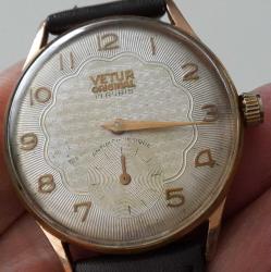 Antika - İSVİÇRE VETUR MARKA KURMALI SARI AKSAMLARI ALTIN SIVAMA ANTİK ORİJİNAL KOL SAATİ V1A2B1 ÇOK NADİR - kitantik - kitaLog