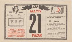 Kızılay Takvim Yaprağı - 21 Mayıs 1972