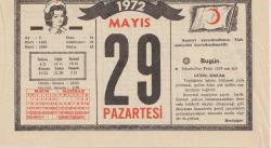 Kızılay Takvim Yaprağı - 29 Mayıs 1972