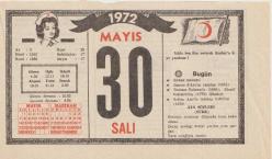 Kızılay Takvim Yaprağı - 30 Mayıs 1972