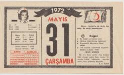 Kızılay Takvim Yaprağı - 31 Mayıs 1972