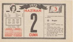Kızılay Takvim Yaprağı - 2 Haziran 1972