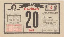 Kızılay Takvim Yaprağı - 20 Haziran 1972