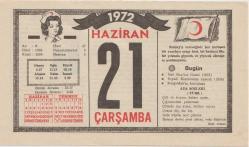 Kızılay Takvim Yaprağı - 21 Haziran 1972