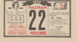 Kızılay Takvim Yaprağı - 22 Haziran 1972