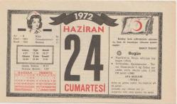 Kızılay Takvim Yaprağı - 24 Haziran 1972