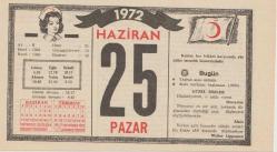 Kızılay Takvim Yaprağı - 25 Haziran 1972
