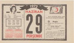 Kızılay Takvim Yaprağı - 29 Haziran 1972