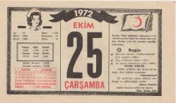 Kızılay Takvim Yaprağı - 25 Ekim 1972