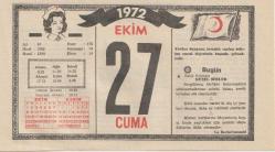 Kızılay Takvim Yaprağı - 27 Ekim 1972