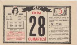 Kızılay Takvim Yaprağı - 28 Ekim 1972
