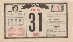 Kızılay Takvim Yaprağı - 31 Ekim 1972