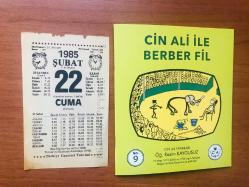 22 Şubat 1985 hediyelik orijinal Türkiye gazetesi takvim yaprağı (Cin Ali kitabı hediyeli:)