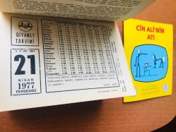 21 Nisan 1977 hediyelik orijinal Diyanet takvim yaprağı (Cin Ali kitabı hediyeli:)