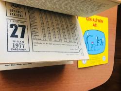 27 Nisan 1977 hediyelik orijinal Diyanet takvim yaprağı (Cin Ali kitabı hediyeli:)