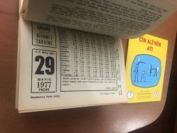 29 Mayıs 1977 hediyelik orijinal Diyanet takvim yaprağı (Cin Ali kitabı hediyeli:)