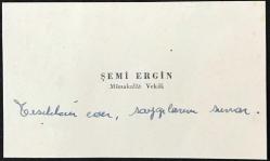 Efemera - Şemi Ergin / Münakalat Vekili - Arkası Yazılı Kartvizit - kitantik - kitaLog