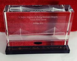 3.BOĞAZ KÖPRÜSÜ TEMEL ATMA TÖRENİ KRİSTAL CAM PLAKET- ROZET - MADALYA B4208 İNDİRİMLİ FİYAT