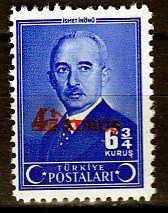 1943 4 1/2  3/4 KURUŞ SÜRŞARJLI POSTA PULU MNH