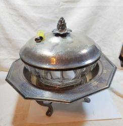 ANTİKA GÜMÜŞ KAPLAMA AYAKLI SICAK SERVİS TABAĞI