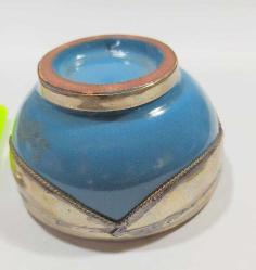 P7-----KUZEY AFRİKA ÜRÜNÜ GÜMÜŞ KAPLAMA EL DEKORLU SERAMİK KASE