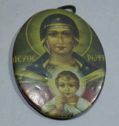 K67--MERYEM ANA VE İSA TEMALI ESKİ TENEKE İKONA