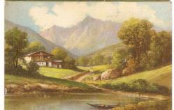 4-MANZARA ÇİZİM KARTPOSTAL- DAĞ EVİ VE GÖL