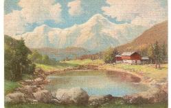 5-MANZARA ÇİZİM KARTPOSTAL- DAĞ EVİ VE GÖL