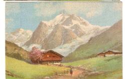 6-MANZARA ÇİZİM KARTPOSTAL- DAĞ EVİ VE KADIN