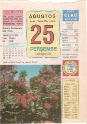 25 AĞUSTOS 2005 ÜLKÜ TAKVİM YAPRAĞI