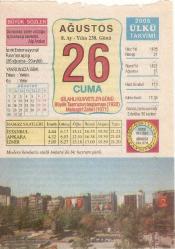 26 AĞUSTOS 2005 ÜLKÜ TAKVİM YAPRAĞI