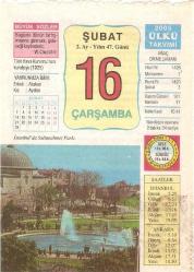 16 ŞUBAT 2005 ÜLKÜ TAKVİM YAPRAĞI