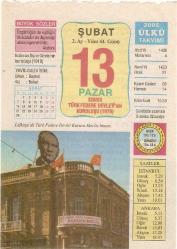 13 ŞUBAT 2005 ÜLKÜ TAKVİM YAPRAĞI