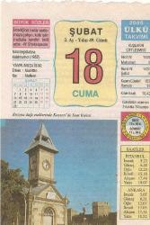 18 ŞUBAT 2005 ÜLKÜ TAKVİM YAPRAĞI