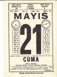 21 MAYIS 1971 SAATLİ MAARİF TAKVİMİ