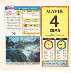 4 MAYIS 1973 MİLLİYET TAKVİM YAPRAĞI