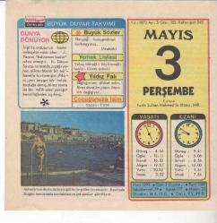 3 MAYIS 1973 MİLLİYET TAKVİM YAPRAĞI