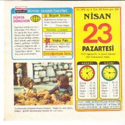 23 NİSAN 1973 MİLLİYET DUVAR TAKVİMİ