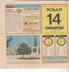14 NİSAN 1973 MİLLİYET DUVAR TAKVİMİ