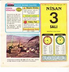3 NİSAN 1973 MİLLİYET DUVAR TAKVİMİ